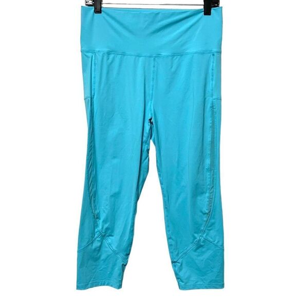 ZYIA Turquoise Blue Mesh Inset High Rise Cropped Leggings 12 - Picture 9 of 9